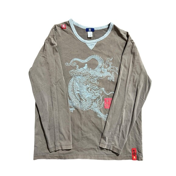 Goo-Coo Monkey Dragon Print Shirt Long Sleeve Grunge Skater Y2K Sz XL - Picture 1 of 12